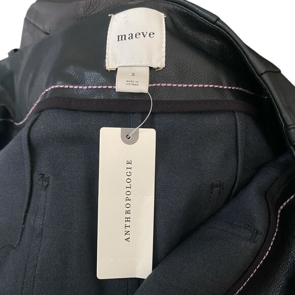 NWTS Maeve Anthropologie Skirt S Black Vegan Faux Leather Midi Pencil Pockets - Picture 5 of 7